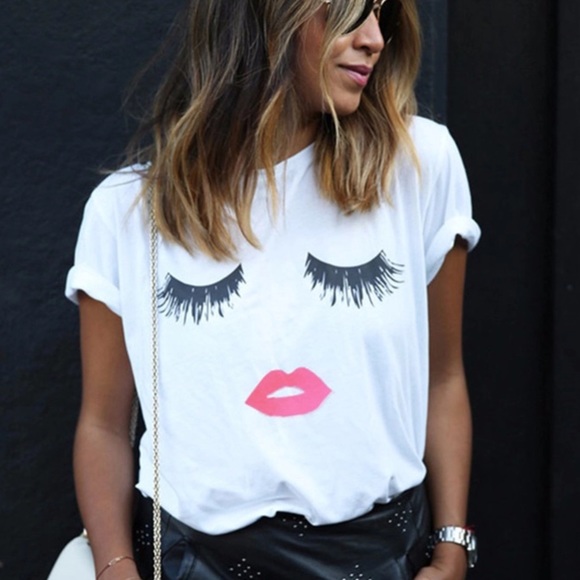 Eyelash white graphic print T-shirt - Picture 2 of 3